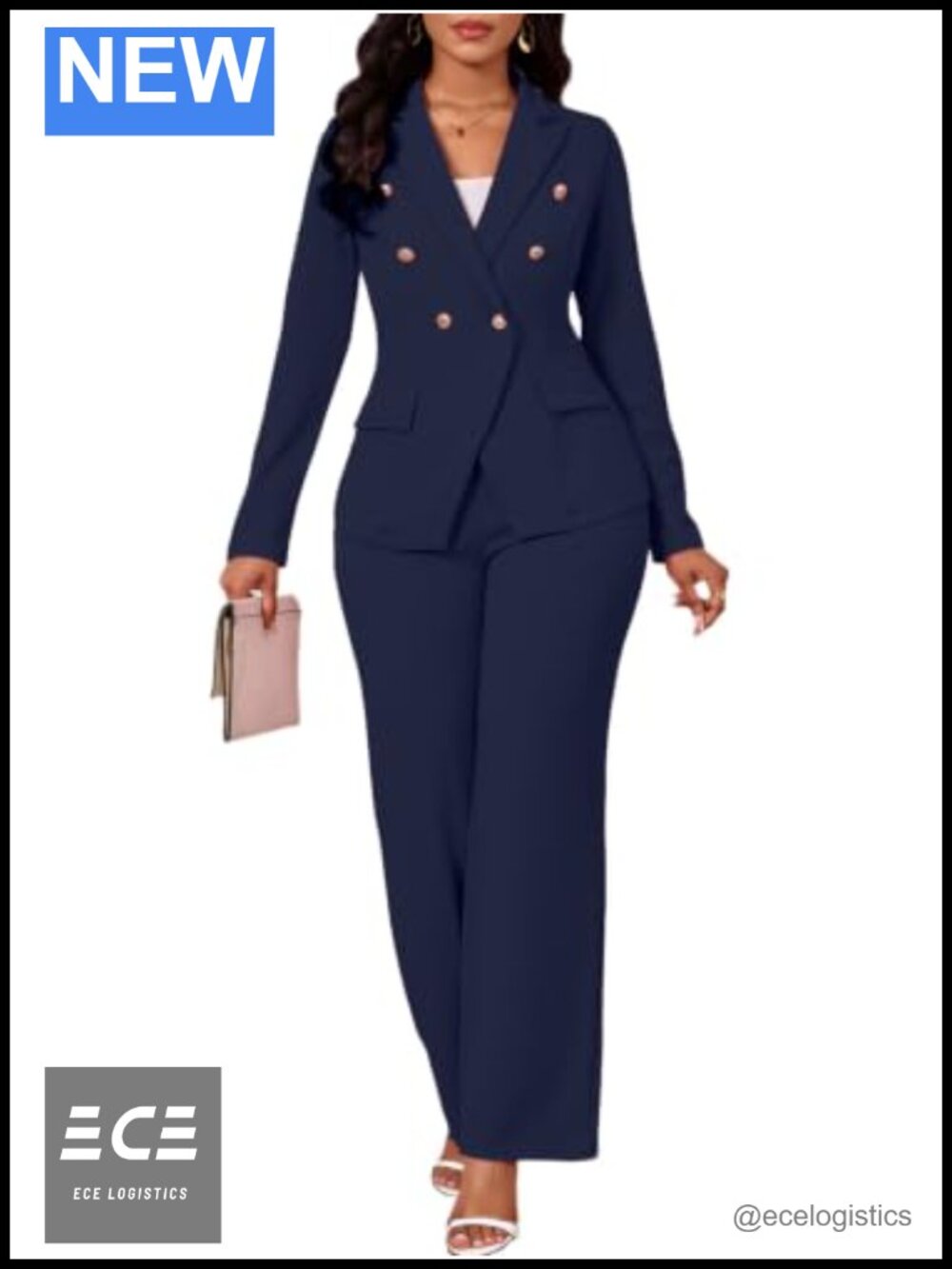 Two Piece Blazer Pantsuit Set Button Down High Waist Trousers Work Outfit